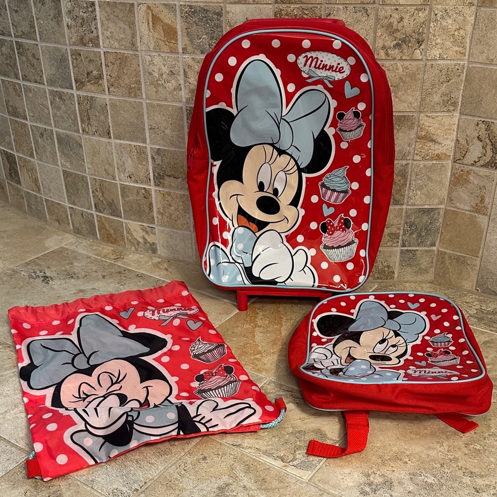 Minnie Mouse Red Kids Suitcase, Backpack, Drawstring Bag Set
